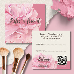 Elegant Cream Blush Pink Floral Makeup Studio  Referral Card