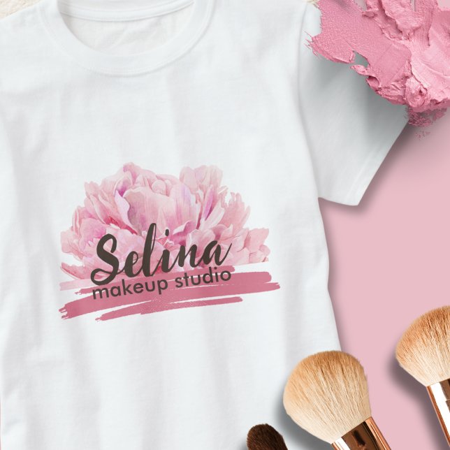 Elegant Cream Blush Pink Floral  Makeup Studio  T-Shirt (Creator Uploaded)