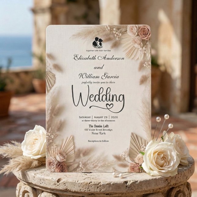 Elegant Cream Boho Rose Rustic Wedding Invitation (Creator Uploaded)