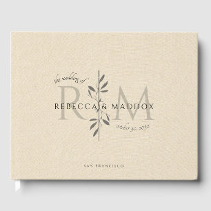 Elegant Cream Botanical Monogram Wedding Guest Book