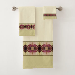 Elegant Cream Burgundy and Beige Bath Towel Set