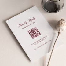 Elegant Cream & Burgundy Wedding RSVP Card Qr Code