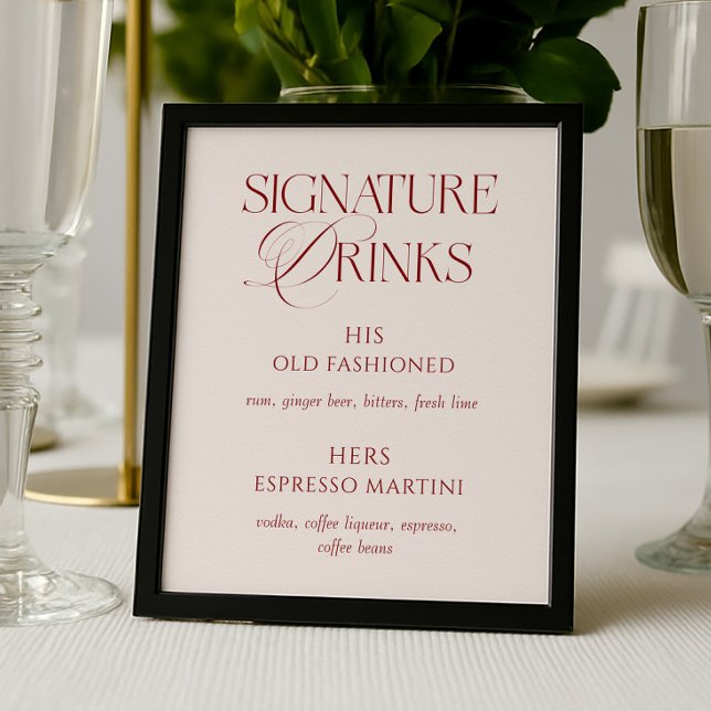 Elegant Cream & Burgundy Wedding Signature Drinks Poster (Creator Uploaded)