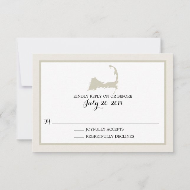 Elegant Cream Cape Cod Map Wedding RSVP Card (Front)