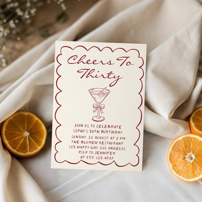Elegant Cream “Cheers to Thirty” Martini Birthday Invitation (Creator Uploaded)