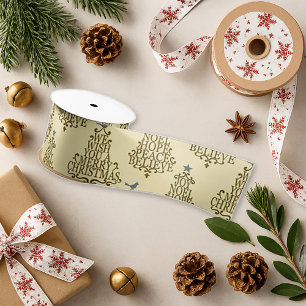 Elegant Cream Christmas Typography Script  Grosgrain Ribbon