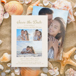 Elegant Cream Coloured 4 Photo 2 Sided Wedding  Save The Date<br><div class="desc">Elegant script cream-coloured 4-photo (2-sided front and back) wedding Save the Date card. Contact me for assistance with your customisations or to request additional matching or coordinating Zazzle products for your special occasions. The background colour of this card is customisable when you use the Zazzle design tool, allowing you to...</div>