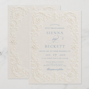 Elegant Cream Embossed Style Floral Ornate Wedding Invitation