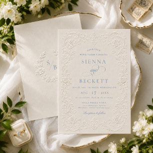 Elegant Cream Embossed Style Floral Ornate Wedding Invitation