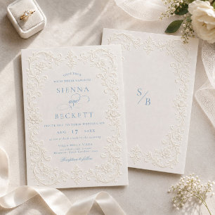 Elegant Cream Embossed Style Floral Ornate Wedding Invitation