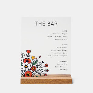 Elegant Cream Floral Beverage Menu Acrylic Sign