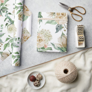 Elegant Cream Floral Botanical Wedding Wrapping Paper