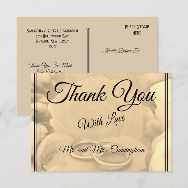 Elegant Cream Floral & Rings Thank You Postcard (Front/Back)
