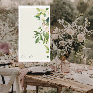 Elegant Cream Floral Script Names Wedding Napkin