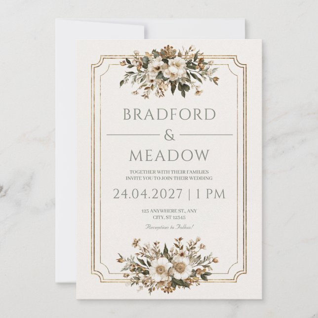 Elegant Cream Floral Vintage Wedding Invitation (Front)