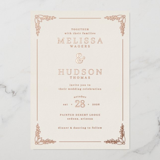 Elegant Cream Floral Wedding Invitation (Front)