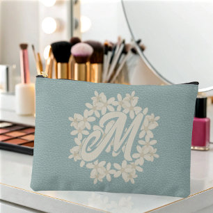 Elegant Cream Floral Wreath Teal Accessory Pouch