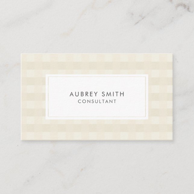 Elegant Cream Gingham Pattern Professional Business Card (Front)