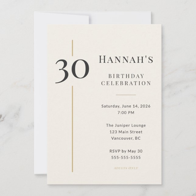 Elegant Cream & Gold 30th Birthday Invitation (Front)