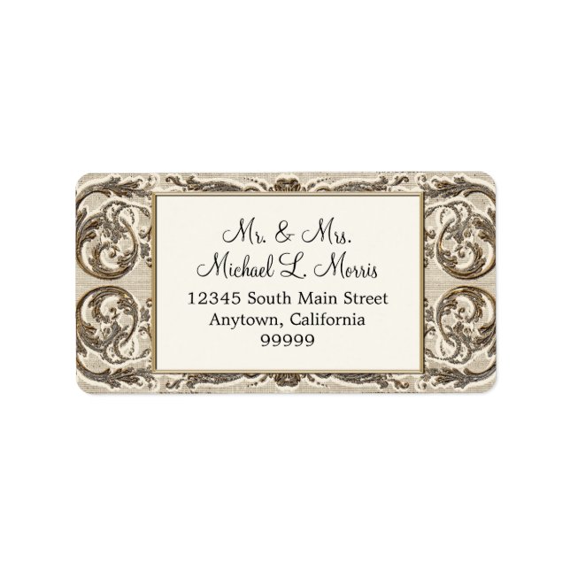Elegant Cream Gold Baroque Wedding Return Address Label (Front)