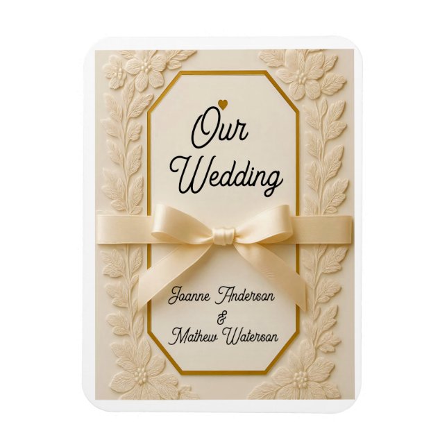 Elegant Cream & Gold Wedding Invitation  Magnet (Vertical)
