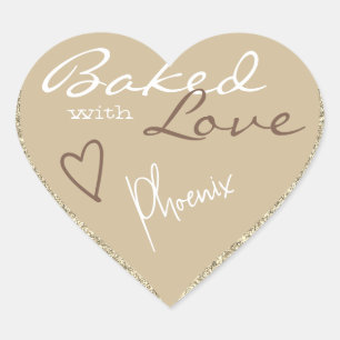 Elegant Cream Golden Glitter Baked with Love Heart Sticker