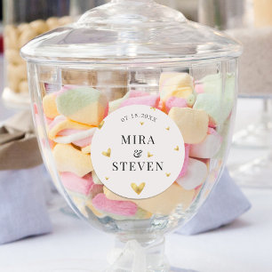 elegant cream golden heart wedding  classic round sticker