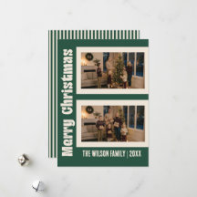 Elegant Cream & Green Custom Two Photo Christmas