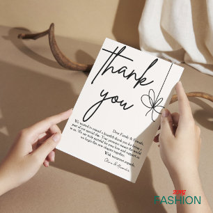 Elegant Cream & Grey Ribbon Wedding - Minimalist M Thank You Card