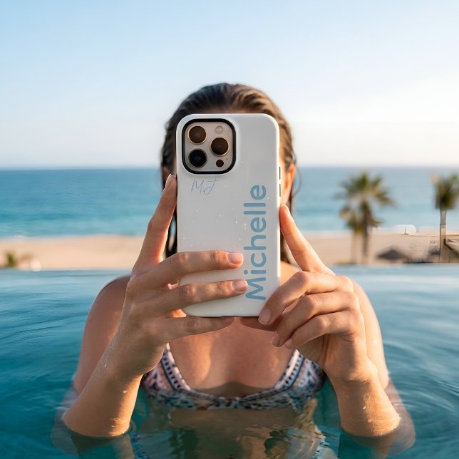 Elegant Cream & Icy Blue Minimalist Custom Name iPhone Case (Creator Uploaded)