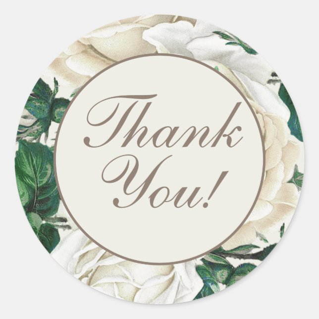 Elegant Cream Ivory Script Thank You Classic Round Sticker (Front)