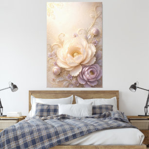 Elegant Cream Lavender Embossed Floral Art Canvas Print