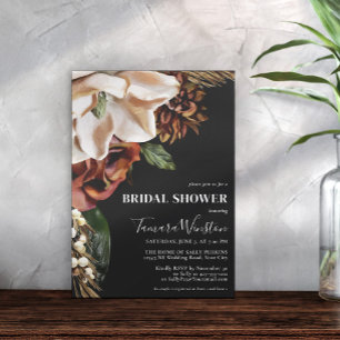 Elegant Cream Magnolia Rust Black Bridal Shower  Invitation