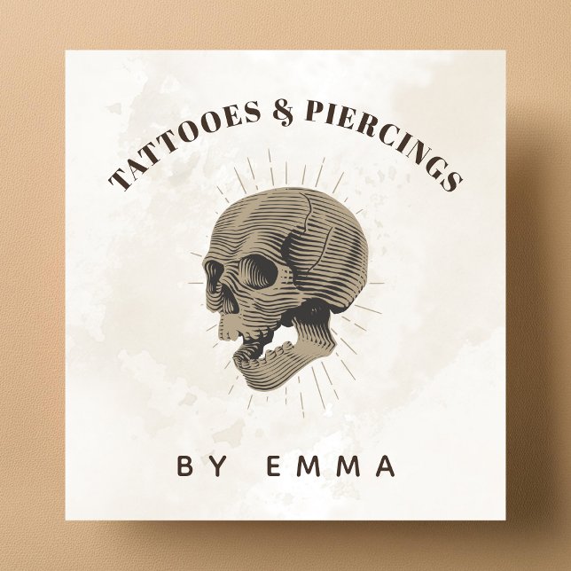 Elegant Cream Marble Simple Skull Tattoo Artist Square Business Card (Creator Uploaded)
