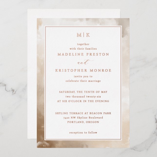 Elegant Cream Marbled Wedding Invitation (Front/Back)