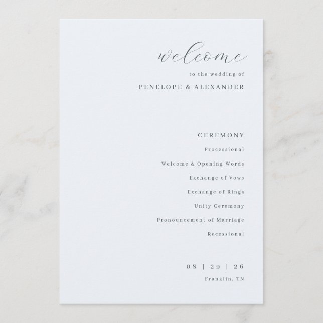 Elegant Cream Minimalist Wedding Ceremony Programme (Front)