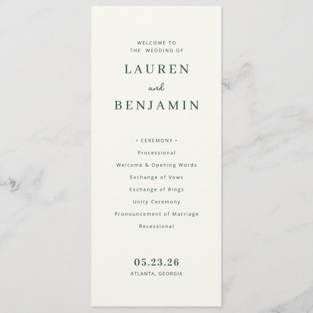 Elegant Cream Minimalist Wedding Program Programme (Front)