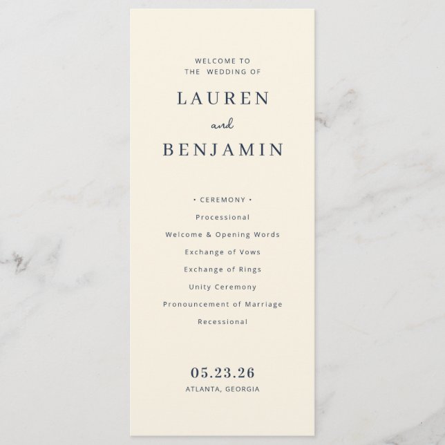 Elegant Cream Minimalist Wedding Program Programme (Front)