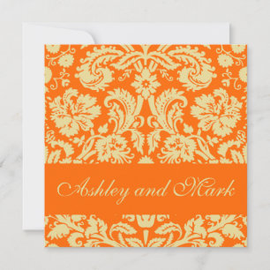 Elegant Cream Orange Damask Wedding Invitations