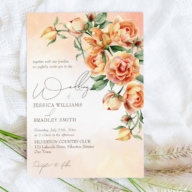 Elegant cream peach orange roses invitation (Creator Uploaded)