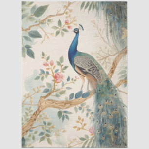 Elegant Cream Peacock Decoupage Tissue Paper