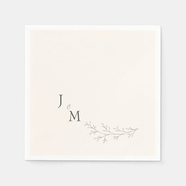 Elegant Cream Personalised Foliage Wedding Napkin (Front)