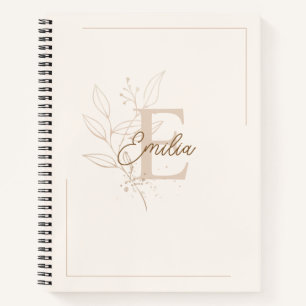 Elegant Cream Personalised Script Monogram Floral  Notebook