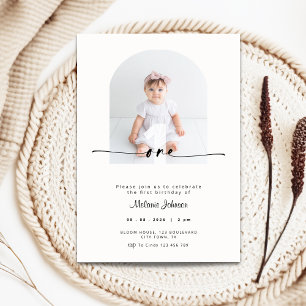 Elegant Cream Photo 1st Birthday Invitation