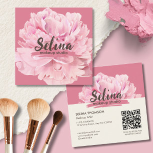 Elegant Cream Pink Floral Makeup Studio Square Business Card