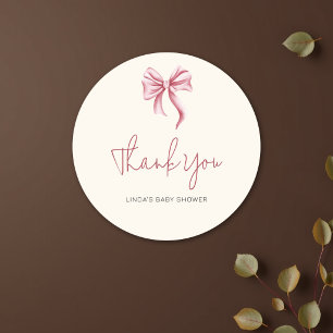 Elegant Cream Pink Girl Bow Baby Shower Thank You Classic Round Sticker