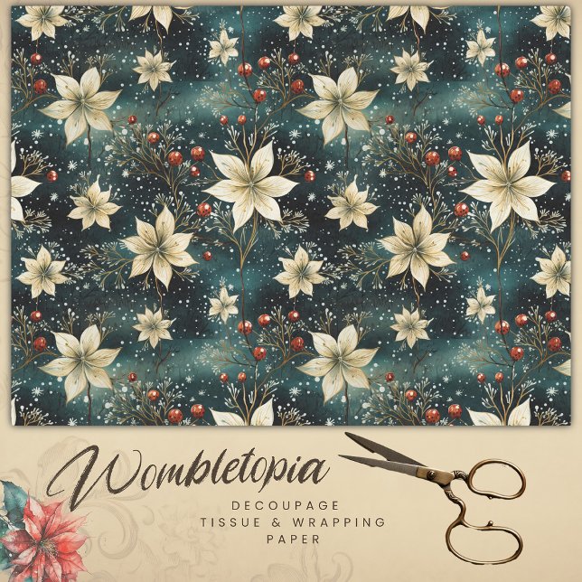  Elegant Cream Poinsettia Christmas Decoupage  Tissue Paper (Creator Uploaded)