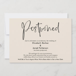 Elegant Cream Postponed Wedding Announcement Card