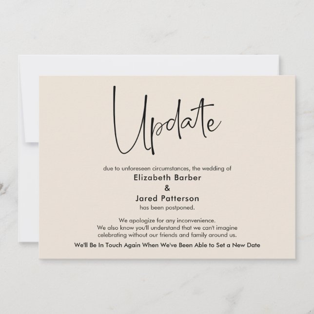 Elegant Cream Postponed Wedding Update Card (Front)