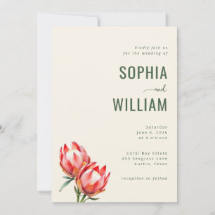 Elegant Cream Protea Floral Invitation